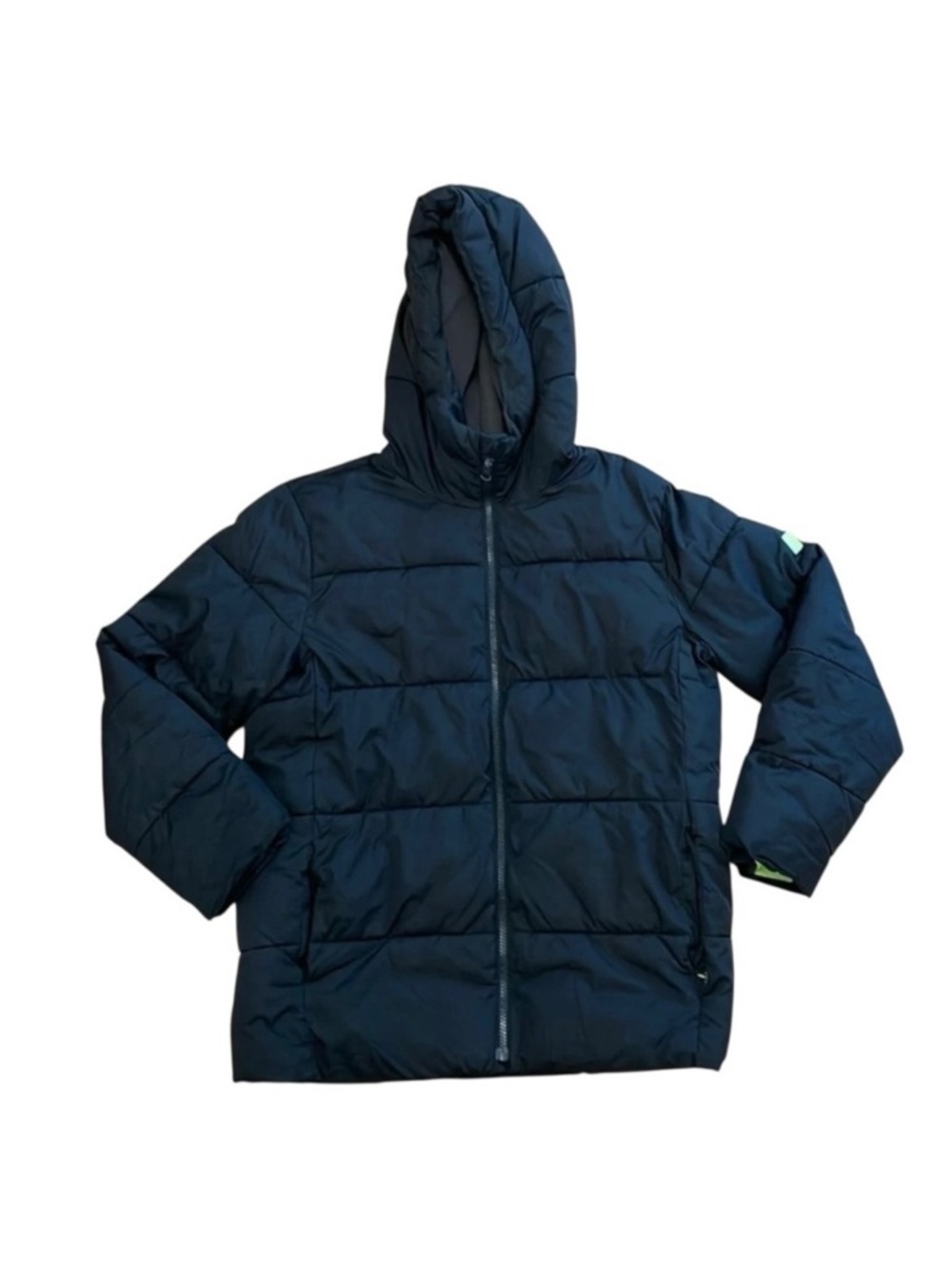 Gap kids Black Puffer Coat Boys Size XXL Fleece Lined Hood Neon Green Interior
